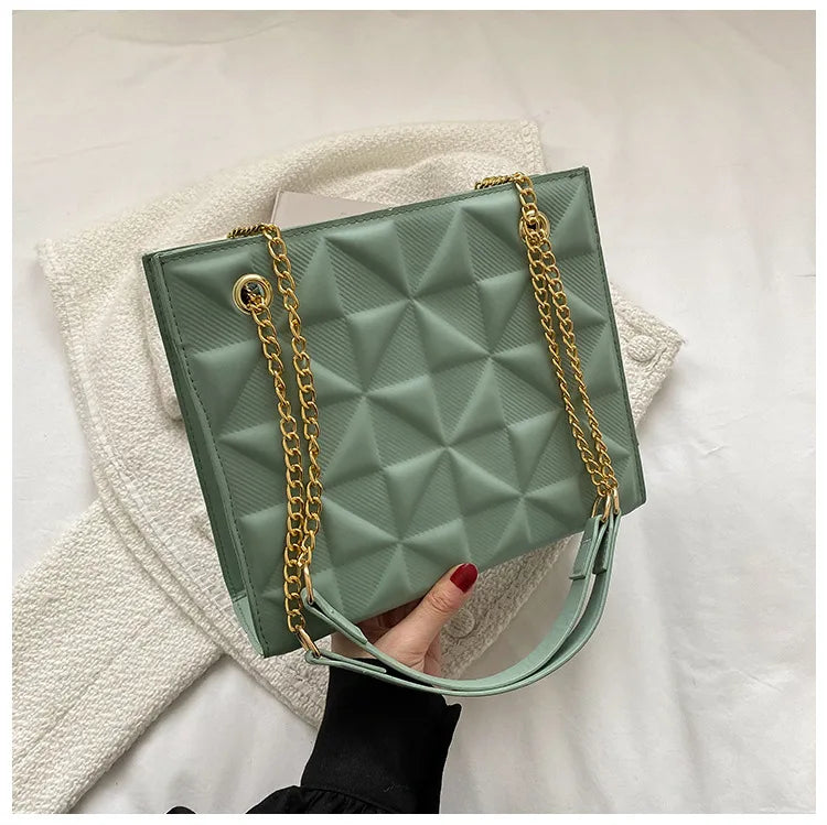 Ladies Fashion Large Capacity Chain Bag Retro Square Tote Bag Diamond Texture Shoulder Crossbody Daily Hundred Underarm Handbag