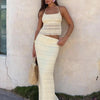 Weird Puss Mesh Backless 2 Piece Set Women Halter Lace-Up See Through Crop Tops+Loose Elegant Long Skirts Vacation Trend Outfits