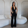 CM.YAYA Women V-Neck Backless Straight Sleeveless Flare Jumpsuits 2025 Summer Hollow Out Sexy One Piece Set Streetwear Outfits