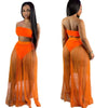 CM.YAYA Women Mesh See Though Two Piece Set Sexy Beach Strapless Tops and Pleated Maxi Skirts Matching Set Summer Outfits