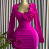 CM.YAYA Women Strapless Mult 3D Flower Long Sleeve Bodycon Mini Dress Sexy Birthday Evening Night Party Club Vestidos Dresses