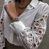 Women's Blouse White blank Elegant V-neck Lace Sleeve Cut-out Patchwork Office Commuter Black Shirt For Female
