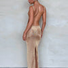 kliou Shiny Long Dress Stunning Women Solid Summer Thin Mesh Sheer Backless Sleeveless Bodycon Female Elegant Fashion Vestidos