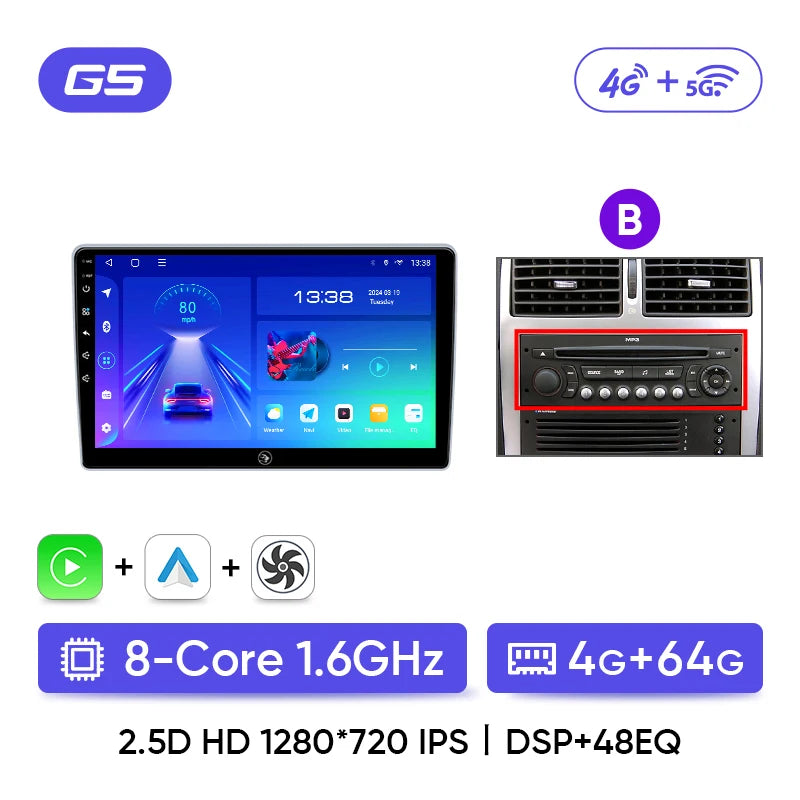 Ainavi Car Radio For Peugeot 307 CC 307CC 307SW 2002 - 2013 Wireless Carplay Android Auto Stereo Multimedia Player 4G 2 Din