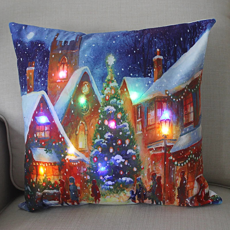 45cm Glowing Santa Claus Pillowcase with Led Lights 2023 New Year Decoration for Home Christmas Ornament Decor Led Cushion Cover