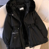 Women Autumn Winter Fashion Coats Korean Hooded Drawstring Padded Jackets Solid Female Casual Street Outfit Coat Zip Up Parkas