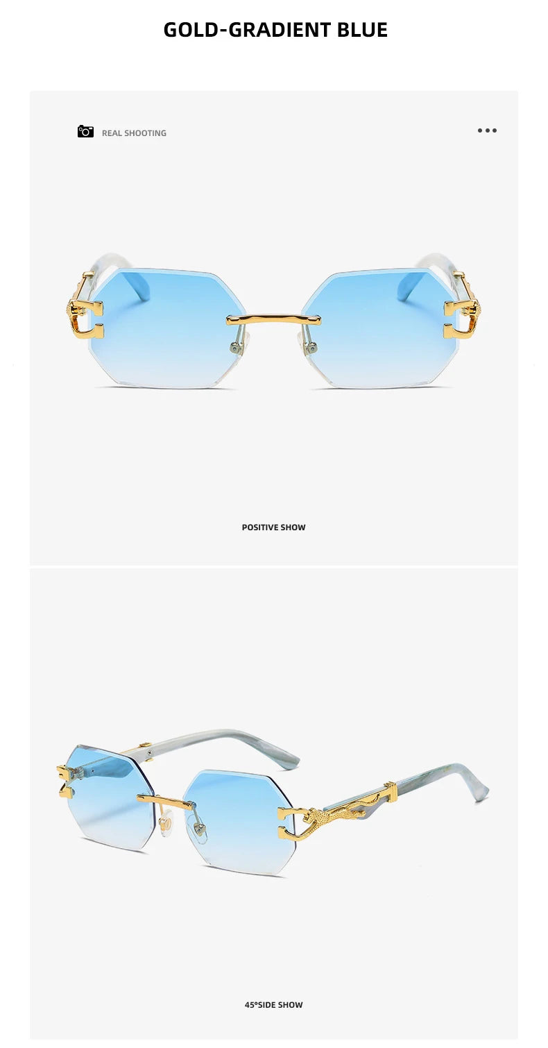 Small Frame Hexagon Rimless Sunglasses Men Retro Frameless Sun Glasses for Women 2024 Luxury Brand Square Eyewear UV400 Shades