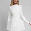 BKQU Elegant Solid Backless Mini Dress Women High Waist Fashion Long Sleeve Slim A-line Dresses 2024 Autumn Party Evening Dress