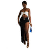Women Two Piece Set Solid Color Breast Wrap Top and Irregular Slit Long Skirt Suit Lady Streetwear Mini Skirt Club Party Outfits