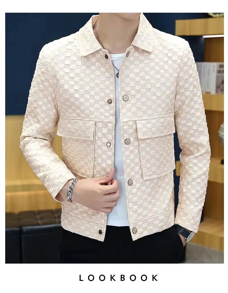 Men Jacket Fashion loose lapel-up Spring Autumn retro men Coat Casual Cargo jacket Solid Color Loose male Outerwear