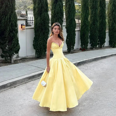Mingmingxi Summer Strapless Bodycon Dresses Women 2024 New Arrivals Elegant Formal Occasion Dress Yellow Guest Party Dresses
