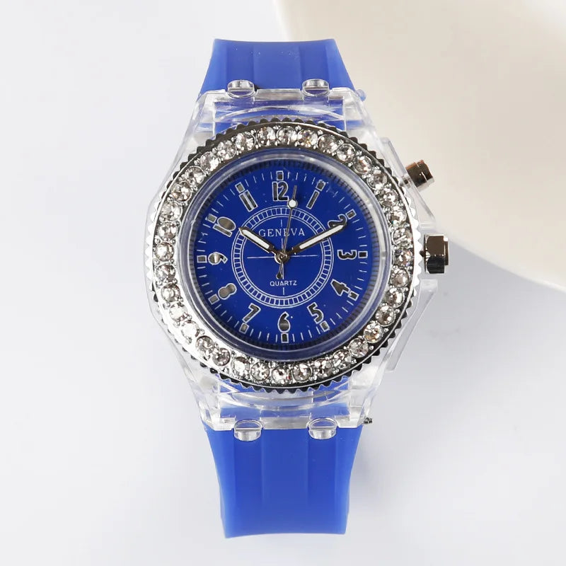 Luminous Quartz Watch for Women Personality Rhinestone Led Fashion Geneva Male and Female Students Couple Jelly Wrist Watches
