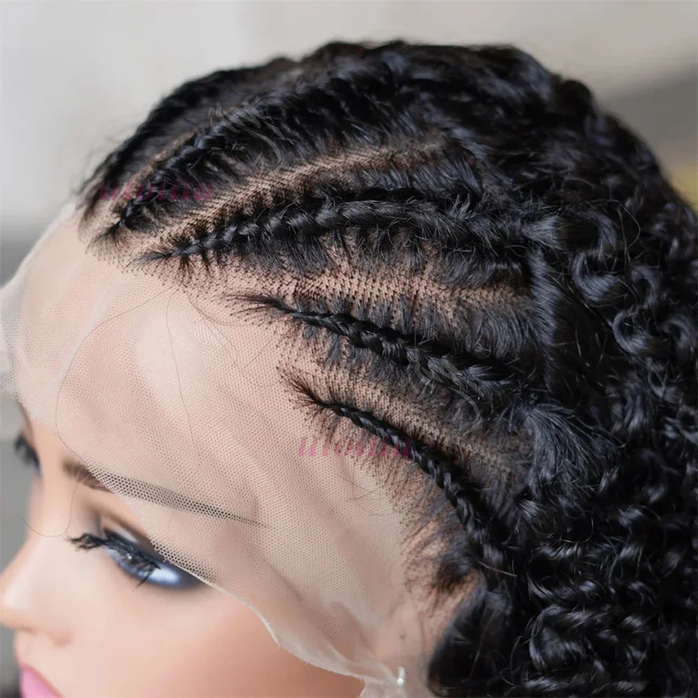 Braided Wigs 100% Human Hair 13X4 Lace Front Wig Braided Wigs With Baby Hair Wigs For Women Kinky Curly Hair Wigs Curly Bob Wig