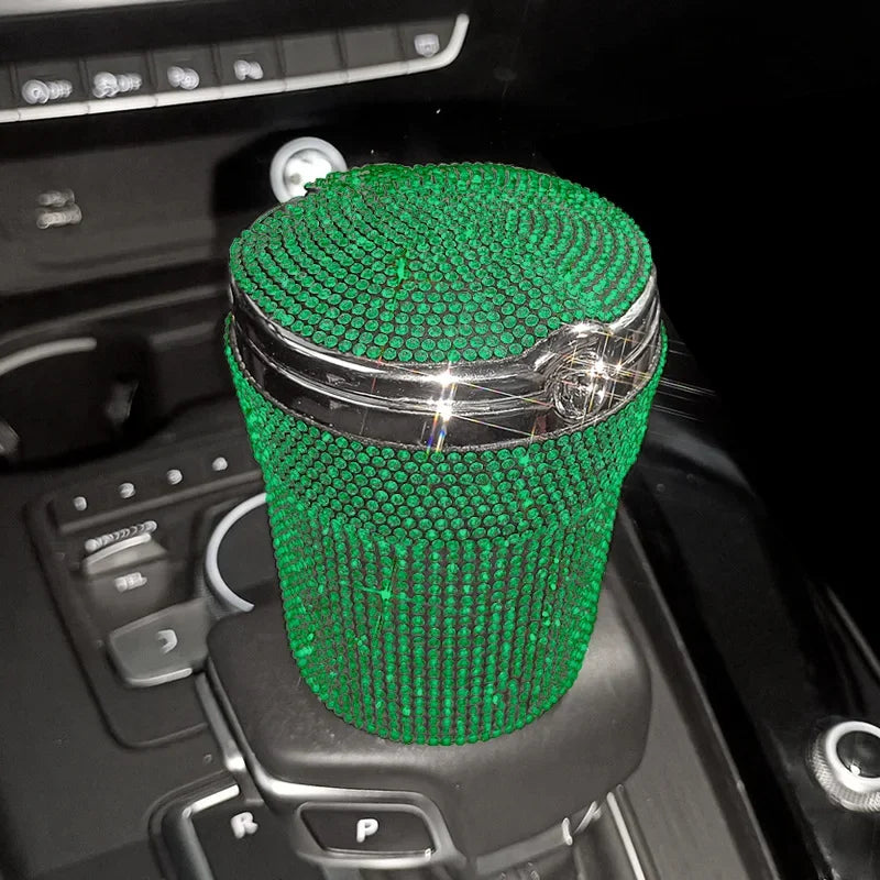 Crystal Diamond Car Ashtray Auto Portable Bling Cigarette Smokeless with LED Light Indicator Car Accessories for Women