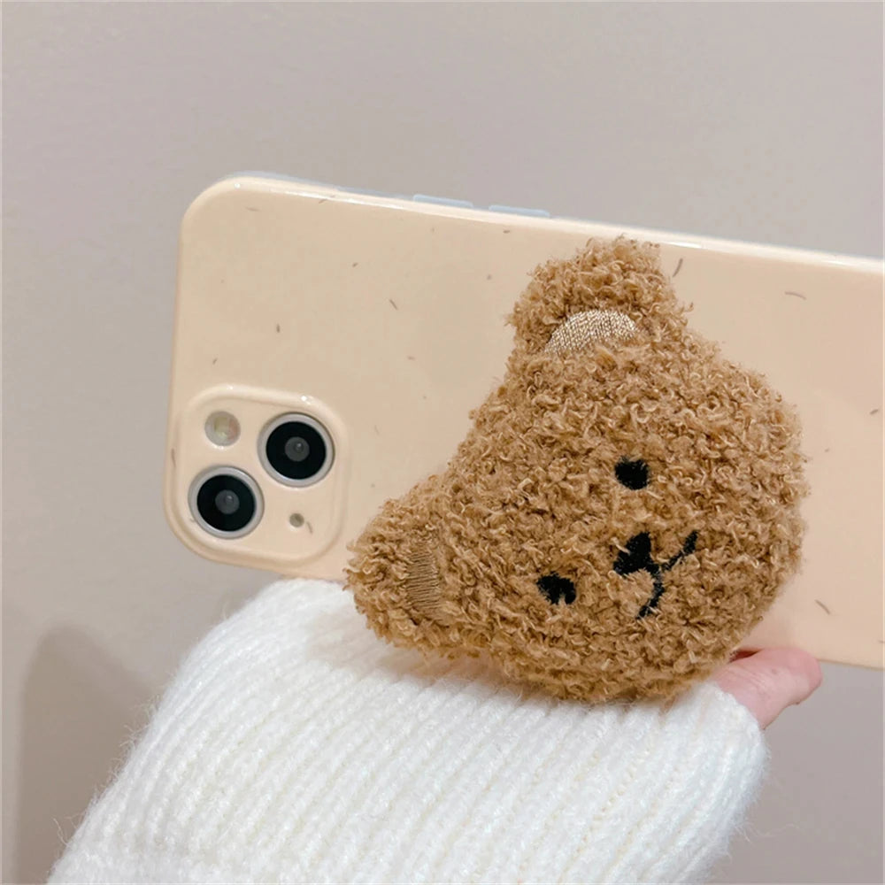 Korea 3D Cute Warm Plush Bear For Magsafe Magnetic Phone Griptok Grip Tok Stand For iPhone Wireless Charging Holder Bracket Ring