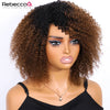 Ombre Brown Short Afro Kinky Curly Bob Wigs For Women Brazilian Human Hair Wigs Highlight Human Hair Wig With Bangs 180% Density