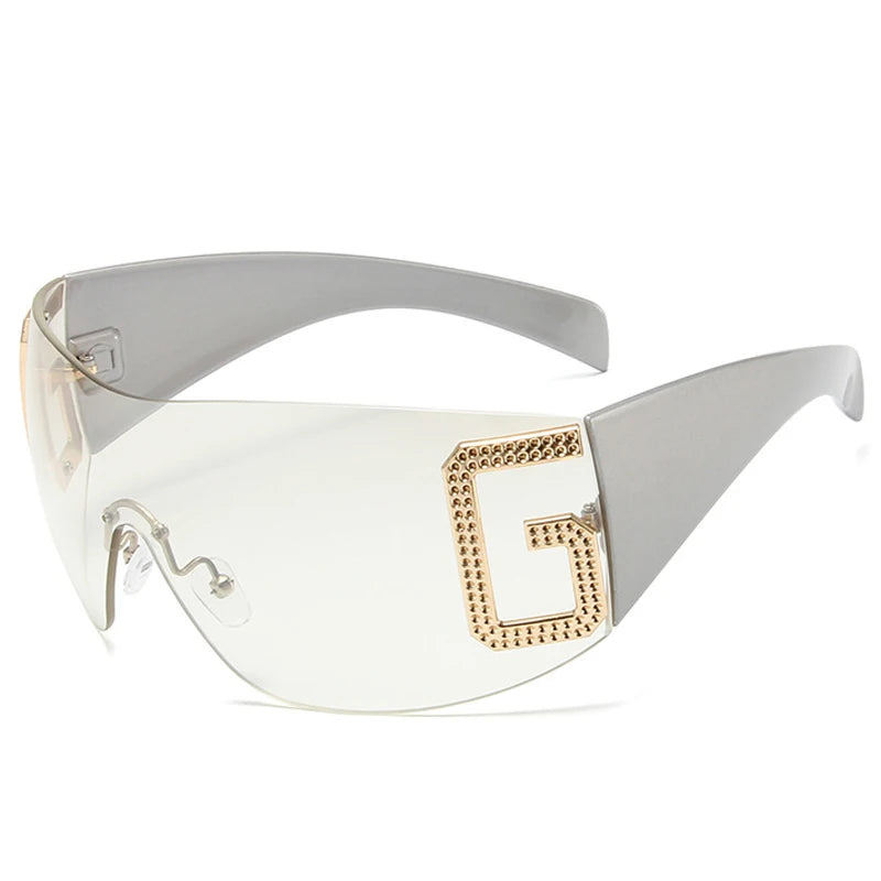 2024 New Oversized Rimless Sunglasses Women Fashion One-Piece Shield Sun Glasses For Female Streetwear Y2k Sunglass Ladies UV400