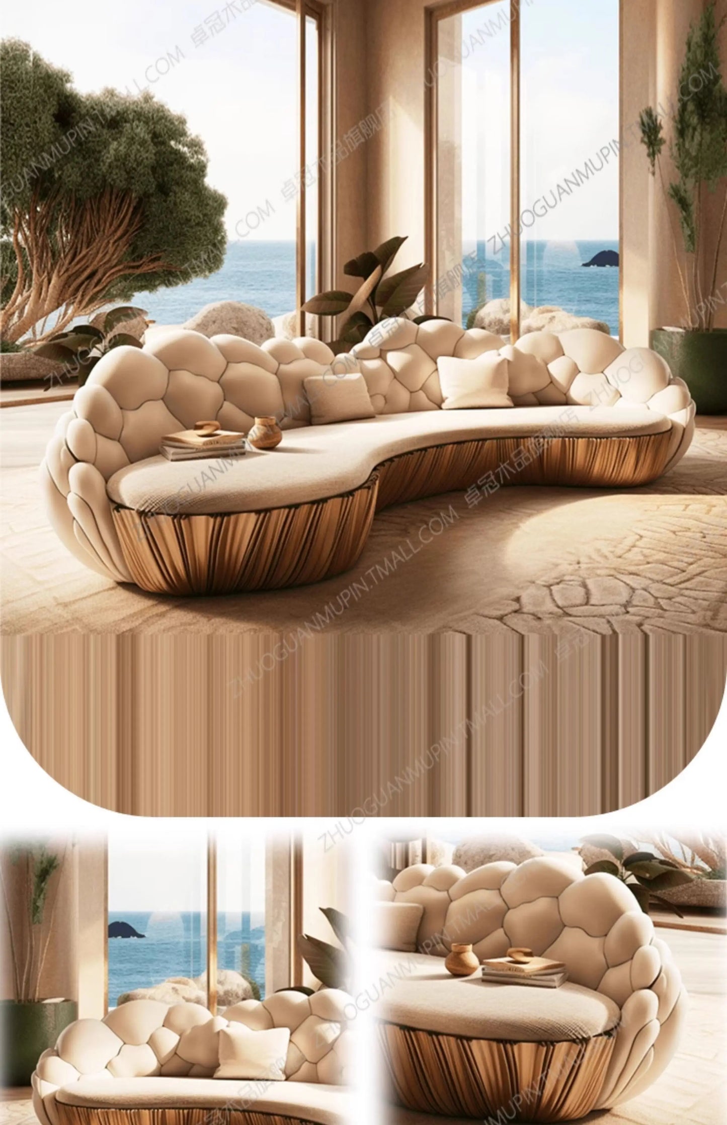 French light luxury semi-circular curved villa living room creative sofa cream special-shaped solid wood