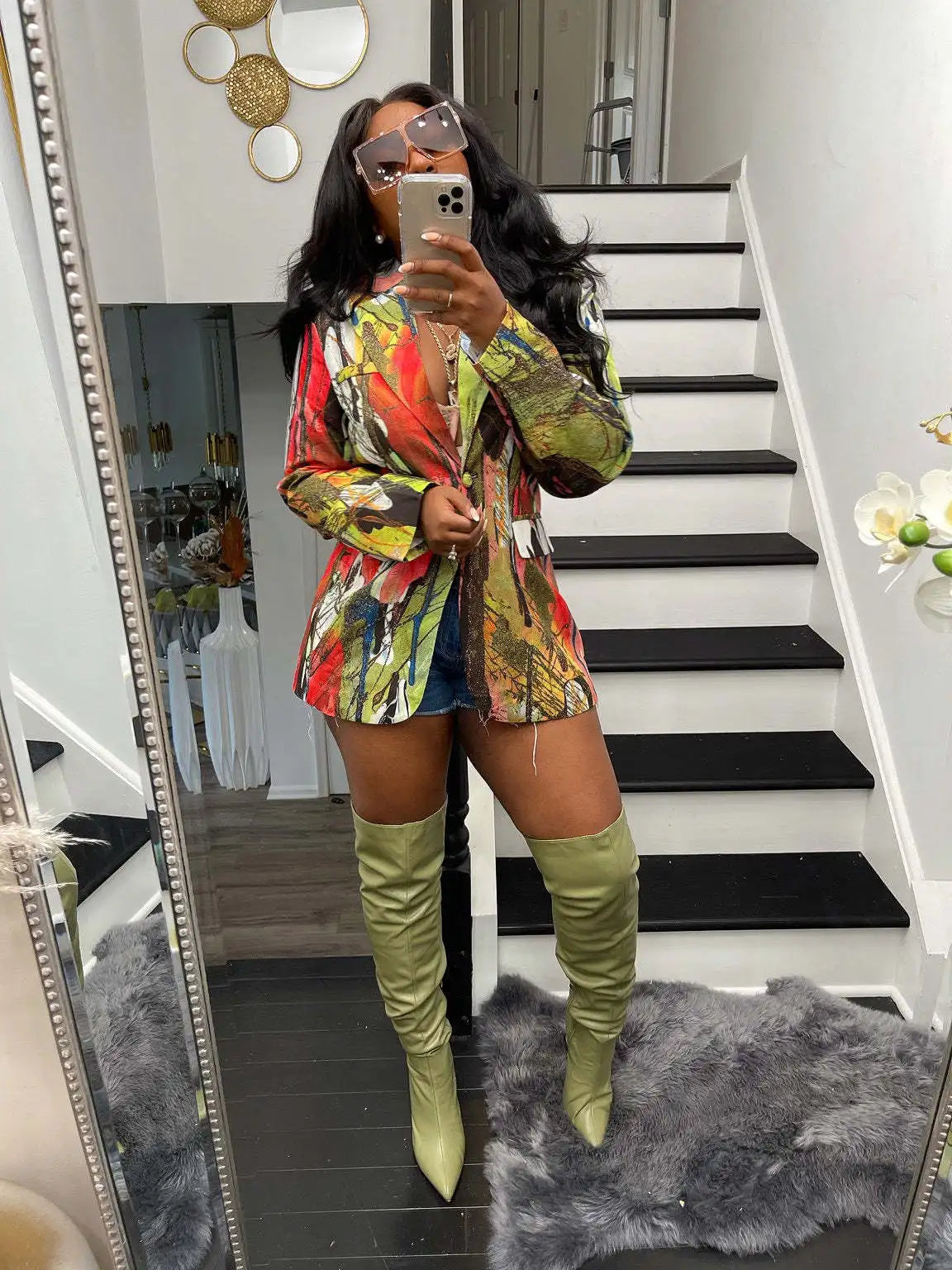 Women's Casual Blazer Printed Top Jacket European And American Hot-Selling Street Trend Blazers Fashionable Women's Jacket