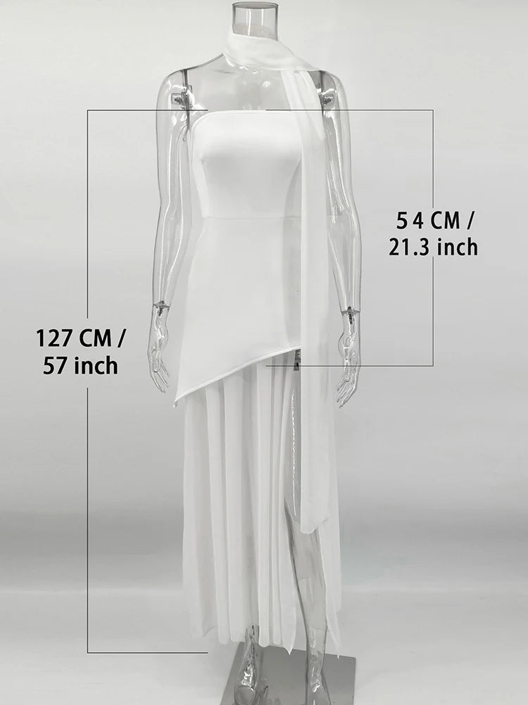 TARUXY Fashion Strapless Dress With Ribbon Female Elegant Sleeveless Mesh Beach Vacation Long Dress 2025 Spring New Women Dress