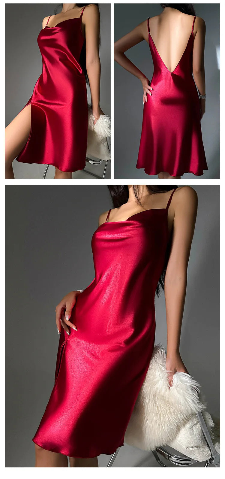 Summer New Chemise Nightgown Sexy Backless Spaghetti Strap Nightdress Sleepwear Women Loose Satin Home Wear Intimate Lingerie