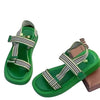 Wish Color Block Flat Bottom Square Head Sandals Women's Crossbody Woven Sports Style Magic Tape Beach Slippers