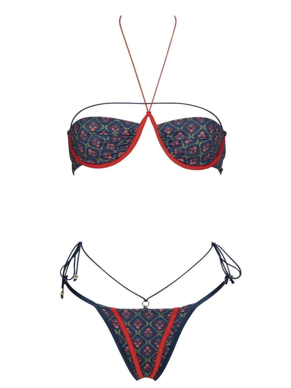 Sexy Print Laced Up Bikini 2 Piece Set Women Split Swimsuit High Waist Beach Backless Bikini 2025 New Summer Swimwear Bikini Set