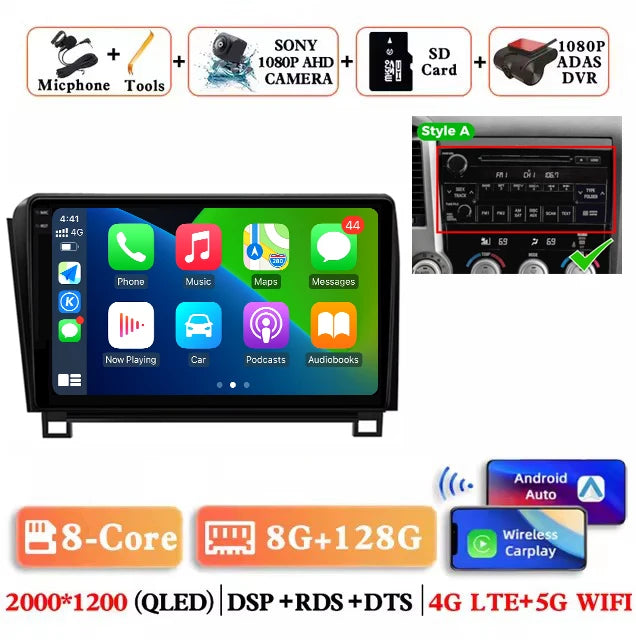 Android 14 For Toyota Tundra XK50 2007 - 2013 Sequoia XK60 2008 - 2017 Car Radio Multimedia Video Player Navigation Screen Auto