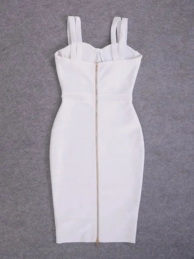 BEAUKEY Summer White Rhinestone Bandage Evening Dress Women Luxury Maxi Spaghetti Strap Red Club Celebrity Evening Party Vestido