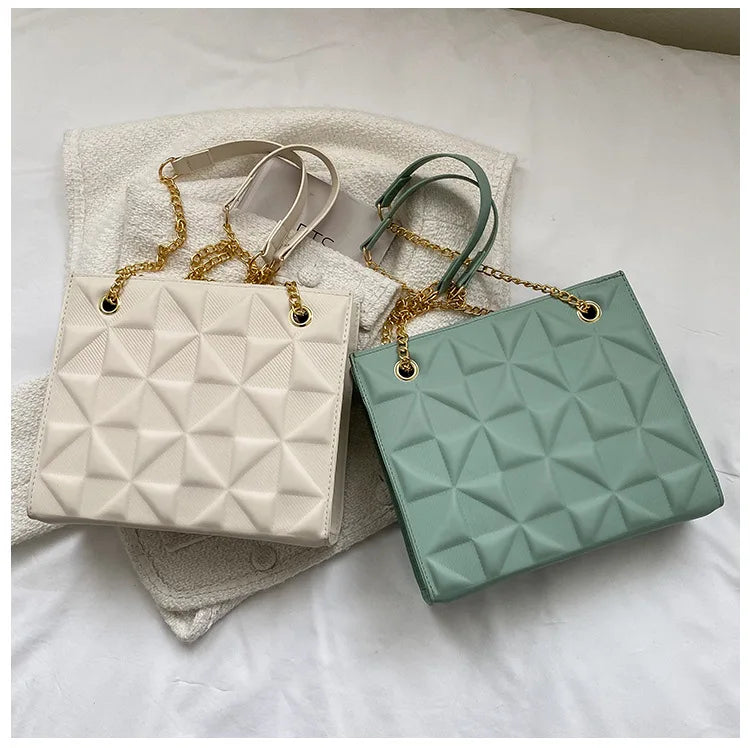 Ladies Fashion Large Capacity Chain Bag Retro Square Tote Bag Diamond Texture Shoulder Crossbody Daily Hundred Underarm Handbag