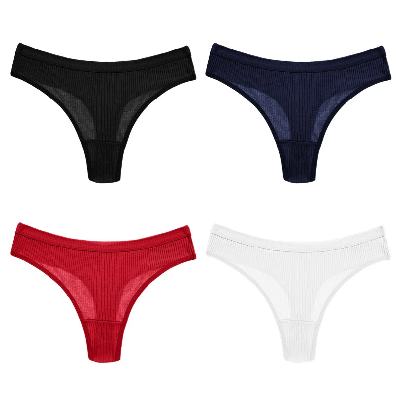 BZEL 4PCS Women's Panties Set Fashion Striped Thongs Soft Cotton Underwear Sexy Lingerie Sports Breathable G-Strings Cozy T-Back
