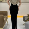 Lady Fashion Sleeveless Draped Split Dress Casual O Neck Sequin Splicing Party Dress 2025 New Year Elegant High Waist Long Dress