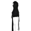 Mozision Turtleneck Sleeveless Sexy Mini Dress For Women Fashion Irregular Ruched Tank Dress Femme Elegant Club Party Dress