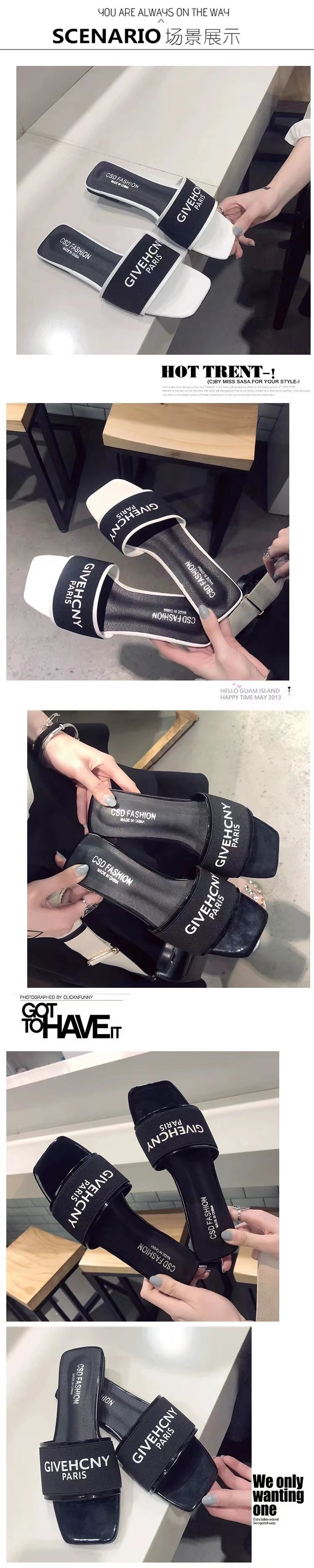 Luxury Design Women's Summer Letter Flat Heel Slippers 2024 Outdoor Trendy Ladies Sandals Female Beach Slippers