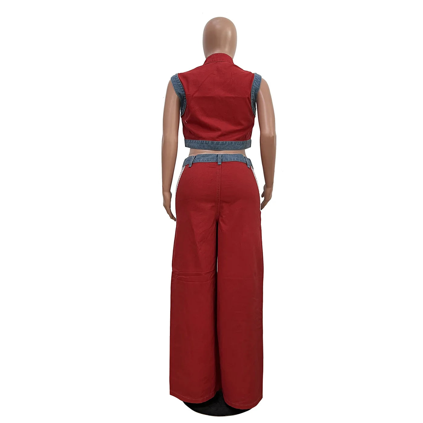 2 Pieces Women's Sets 2025 Spring Summer Denim Sleeveless Suit Tops And Wide Leg Pants Suits Two Piece Set Tracksuit Outfit