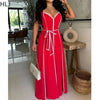 HLJ Elegant Stripe Patchwork Jumpsuits Women Halter Sleeveless Bow Belted Wide Legs Rompers Female Night Clubwear Overalls New