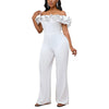 Luxury Jumpsuits & Rompers for Woman Off the Shoulder Ruffles Short Sleeve High Waisted Solid New Year 2025 Christmas Overalls