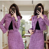 New Luxury High End Tweed Women's Two Pieces Set Elegant Lapel Double Breasted Slim Short Coat + Mini Skirt Fashion Suit