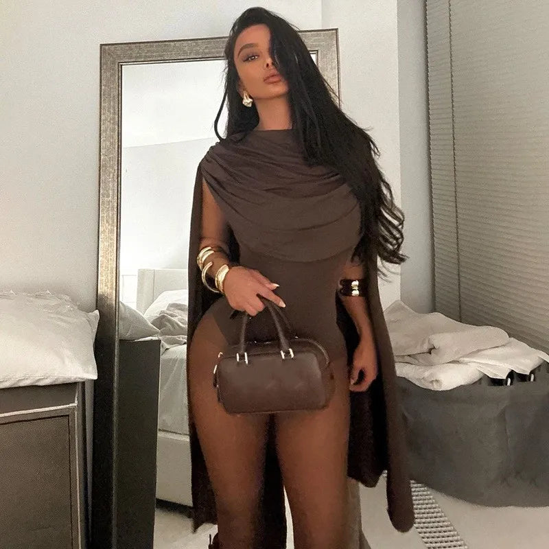 Joskaa Chic and Elegant Tassel Swing Collar Bodysuit Women Hipster Sexy One Piece Rompers 2025 Spring Midnight Party Club Tops
