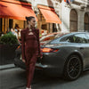 Mozision Hollow Out Long Sleeve Sexy Maxi Dress For Women Gown Autumn Winter New Metal Buckle Ruched Slit Long Dress Elegant