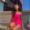 Sexy Strapless Off Shoulder Pinkycolor Bodycon Dress Women Backless Slim Mini Dress Club Party Vestidos