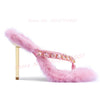 Pink Fur Furry Crystals Mules Women Sexy Flip-Flops Square Toe Metal High Heels Slippers Female Party Outdoor Fashion Shoes