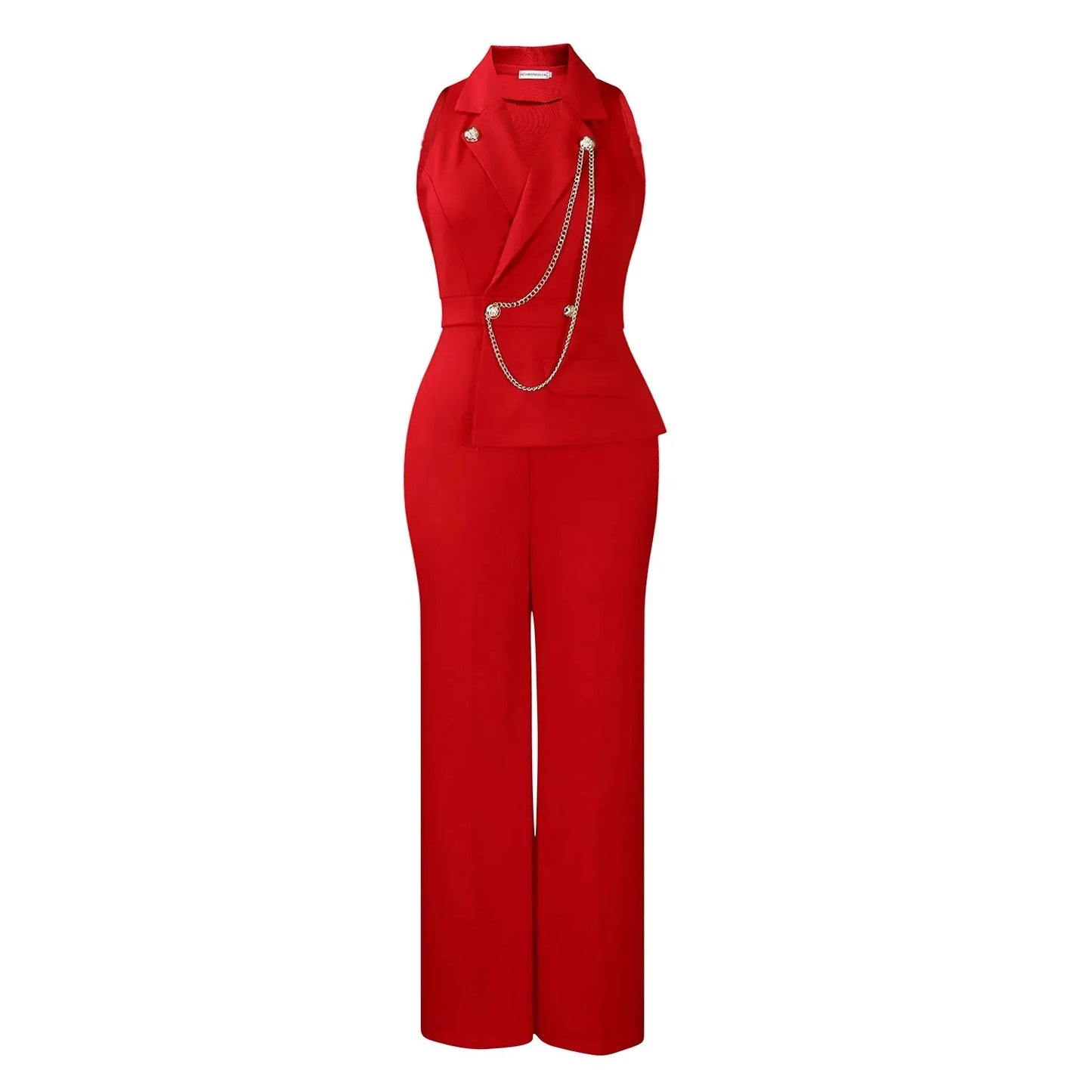 C8604 Foreign Trade Women's Fashionable Sexy Chain Collar Wide Leg African Jumpsuit Casual Style Long Dress For Ladies