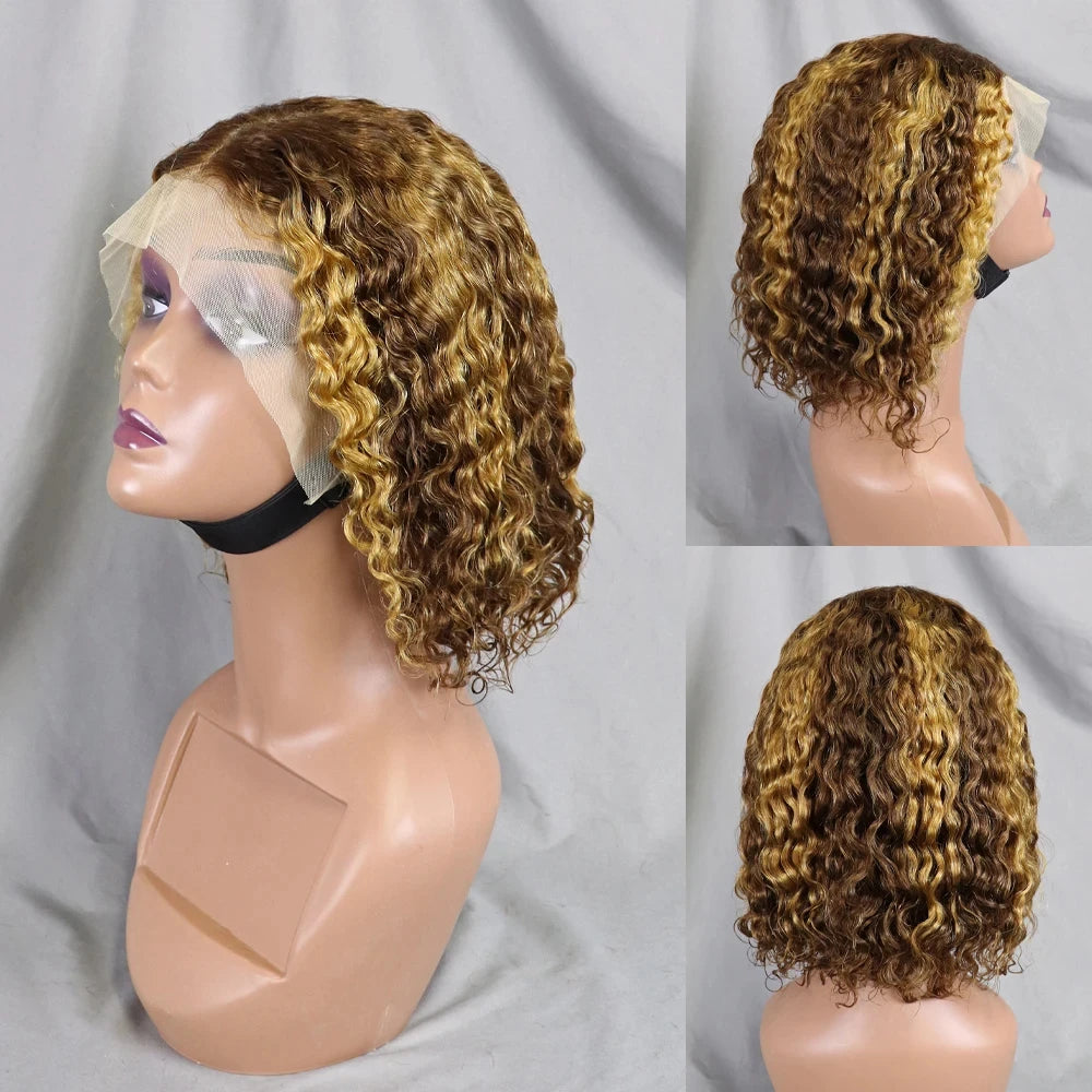 10-16 Inches 200% Density Water Wave Bob Human Hair Wigs  Short Deep Curly Brazilian Remy Human Hair Wigs for Black Women