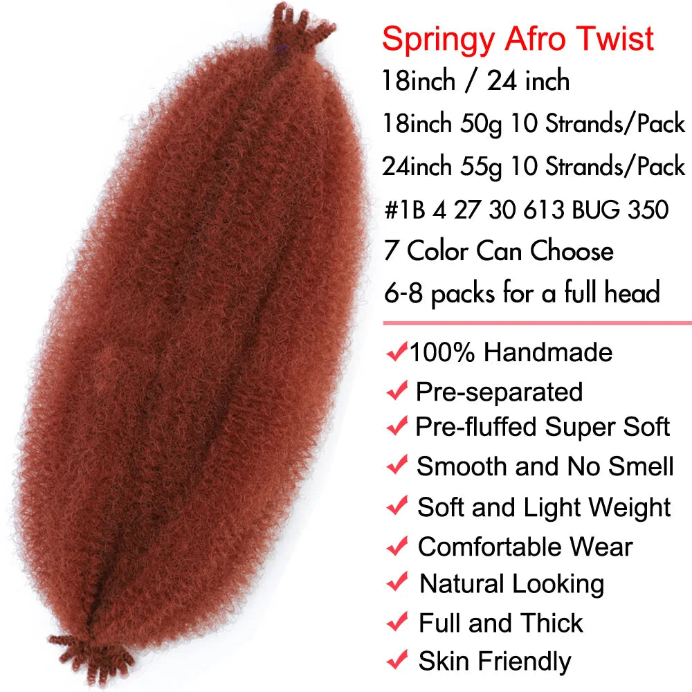 24 inch Kinky Afro Springy Braiding Crochet Hair 18” Marley Kinky Crochet Braids Hair Soft Afro Kinky Twist Crochet Braid Hair