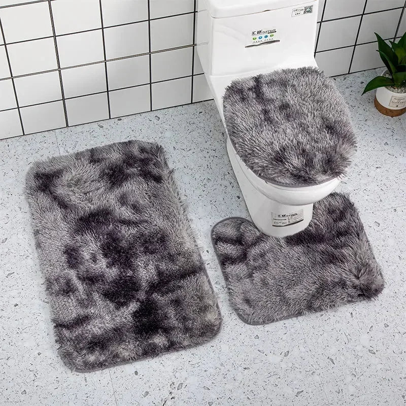 3pcs Bathroom Mat Set for Bathroom Silk Tie-Dye Toilet Soft Non Slip Rug Shower Carpets Toilet Lid Cover Floor Mats for Hallway