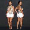 HLJ Gold Woman Evening Party Outfits Rhinestone Crystal Luxury Jumpsuits Women Corset Patchwork Bodycon Rompers Elegant Sexy