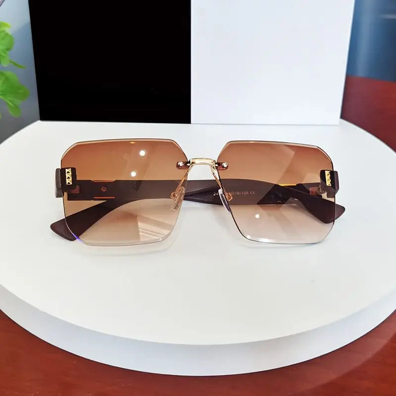 Modern Oversize Rimless Sunglasses For Men And Women Stylish Square Frameless Female Glasses Brand UV400