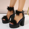 New Women's Summer Sandals Coarse-heeled Fur Rubber Sandals Shoes Women Platform Heels Mary Janes Shoes High Heels Leather Shoes