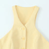 TRAFZA Women Fashion Suit Yellow V-Neck Sleeveless Belt Sngle Breasted Tops+High Waist Pocket Belt Long Skirts Female Summer Set
